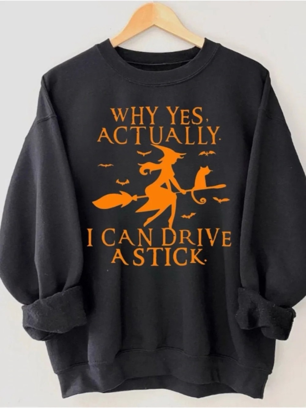 Halloween Witch Drive a Stick Graphic Sweatshirt Black Unisex